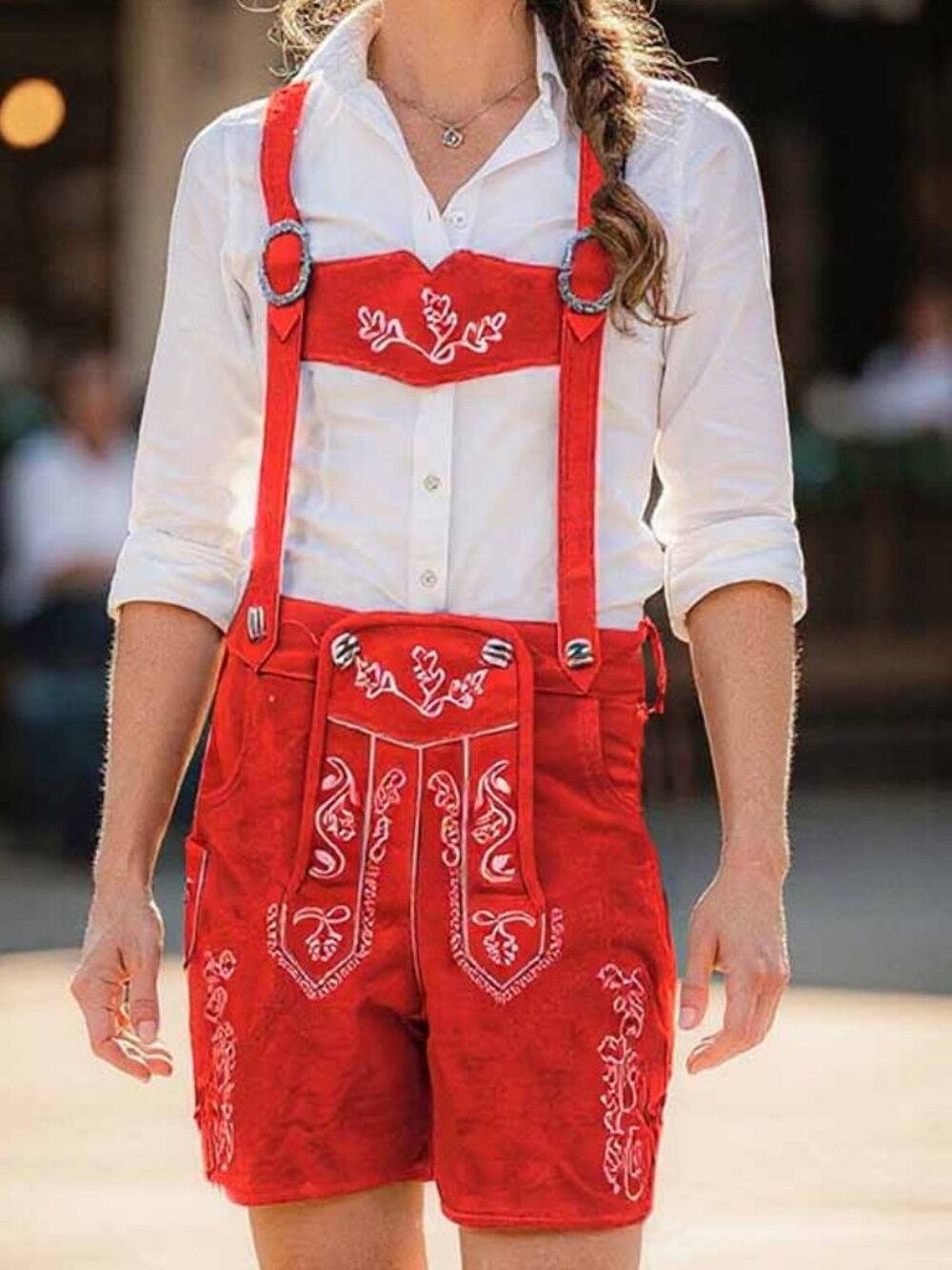 German Lederhosen for Women  Red Suede Trachten Oktoberfest Outfit